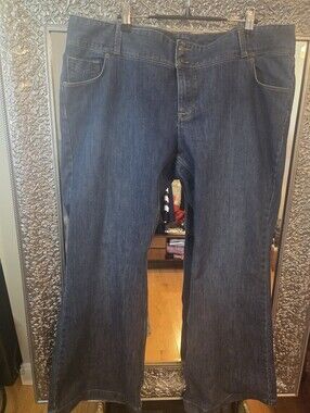 Lands' End Women's Size 18 Bootcut Jeans Contoured No-Gap Belt Loop Dark Wash